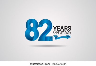 82 years anniversary logotype design with blue color and ribbon isolated on white background for celebration event