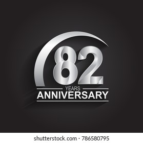 82 years anniversary logotype design with silver color isolated on black background for company celebration