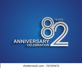 82 years anniversary logotype linked line number with silver color for celebration event isolated on blue background