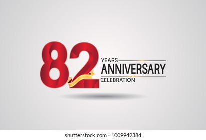 82 years anniversary logotype with red color and golden ribbon isolated on white background for celebration event
