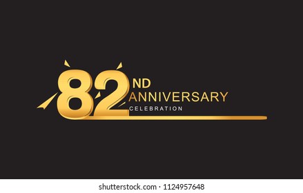 82 years anniversary logotype with single line golden and golden confetti for anniversary celebration
