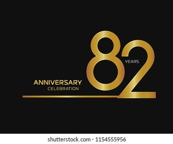 82 years anniversary logotype with single line golden and silver color for celebration
