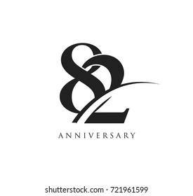 82 years anniversary pictogram vector icon, simple years birthday logo label, black and white stamp isolated