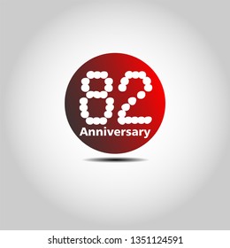82 years Anniversary with simple bound design. Red bound with shadow. Dots font number. White colour font. My all design can see in my portofolio