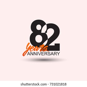82 years anniversary simple design with negative style and yellow color isolated in white background