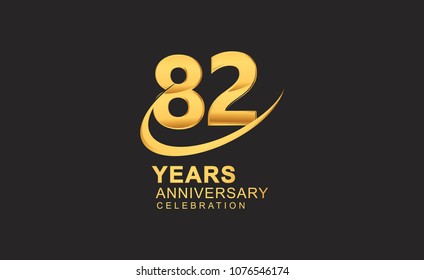 82 years anniversary with swoosh design golden color isolated on black background for celebration