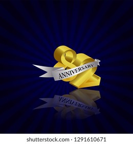 82 years anniversary Vector Template Design with golden color and silver ribbon isolated on blue sunburst background illustration for celebration event - Vector
