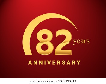 82 years golden anniversary logo with golden ring isolated on red background, can be use for birthday and anniversary celebration.