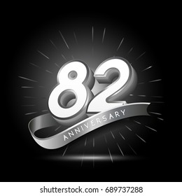 82 years silver anniversary logo celebration with firework and ribbon