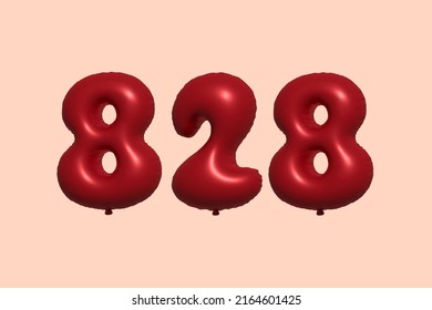 828 3d number balloon made of realistic metallic air balloon 3d rendering. 3D Red helium balloons for sale decoration Party Birthday, Celebrate anniversary, Wedding Holiday. Vector illustration