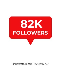 82k seguidores vector rojo, icono, sello, logotipo, ilustración