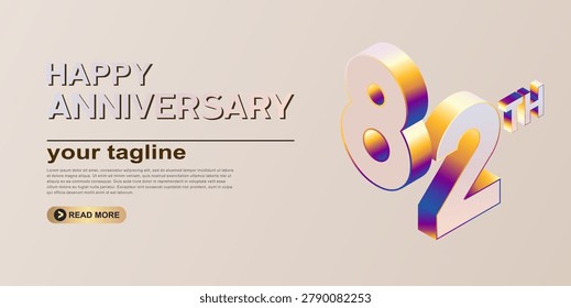 82nd 3D Modern colorful number anniversary. 3D Iridescent numbering design. Bright isometric numbers on light background. celebrating banner design.