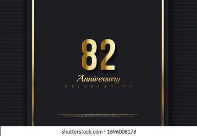 82nd anniversary background with illustrations of golden numbers and vertical lines on the right and left.