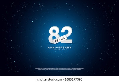 82nd anniversary background with illustrations of white numbers and light effects on a blue background.