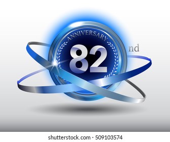 82nd anniversary with blue ring and laurel on white background