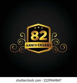 82nd anniversary celebration background. Vector illustration, Beautiful greeting banner poster and golden logo with gold text word and gold number.