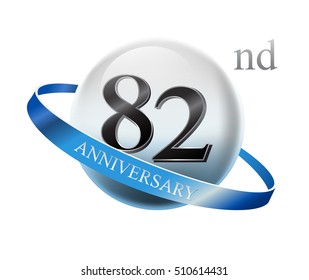 82nd anniversary celebration with blue ring on white isolated background