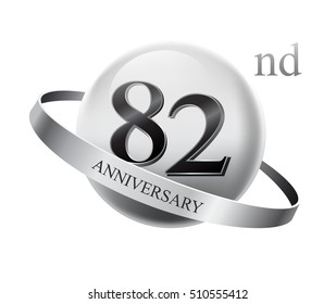 82nd anniversary celebration with silver ring on white isolated background