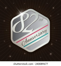 82nd Anniversary - Classy and Modern silver emblem / Seal / Badge - vector illustration on  rays and stars background