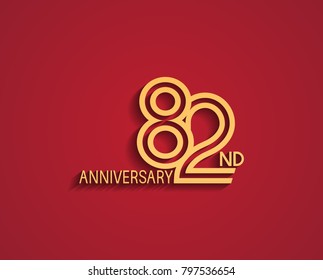 82nd anniversary design logotype with line style golden color for celebration event isolated on red background