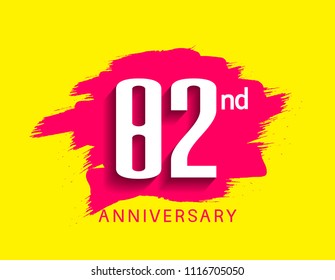 82nd anniversary flat design pink brush on yellow background for celebration event 