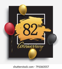 82nd anniversary template design on golden brush background and balloon, vector design for greeting card and invitation card, Birthday celebration