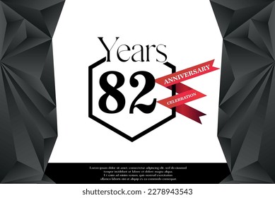 82nd year anniversary celebration isolated logo design with red ribbon and luxury black frame vector template 