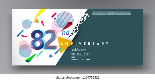 82nd years anniversary logo, vector design birthday celebration with colorful geometric background and circles shape.
