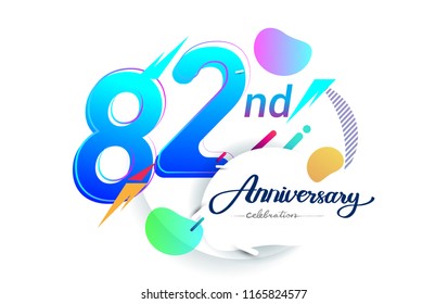 82nd years anniversary logo, vector design birthday celebration with colorful geometric background, isolated on white background.