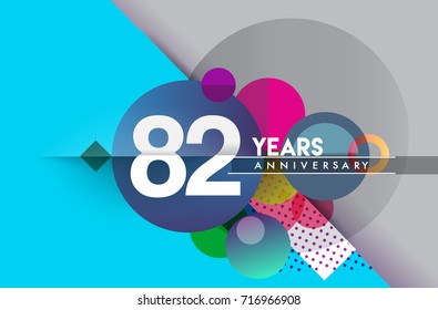 82nd years anniversary logo, vector design birthday celebration with colorful geometric background and circles shape.