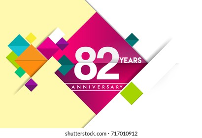 82nd years anniversary logo, vector design birthday celebration with colorful geometric background and circles shape.