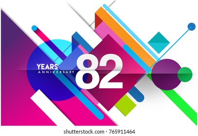 82nd years anniversary logo, vector design birthday celebration with colorful geometric isolated on white background.