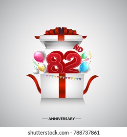82nd years anniversary logotype with elegant blue color and ribbon isolated on white background for celebration