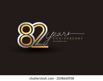 Logotipo del 82º aniversario con múltiples líneas de color plata y dorado aislados en fondo negro para la celebración del evento.