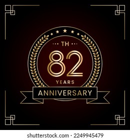 82th Anniversary Logo Design Concept with Laurel wreath for Birthday Celebration Event. Line Art Design, Logo Vector Template
