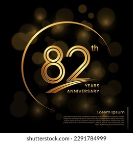 82th Anniversary logo design with double line numbers. Golden anniversary template. Vector Logo Template