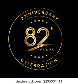 82th Anniversary. Anniversary logo design with gold color ring and text for anniversary celebration events. Logo Vector Template