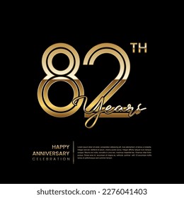 82th anniversary logo with double line style. Gold line art design. Logo Vector Template