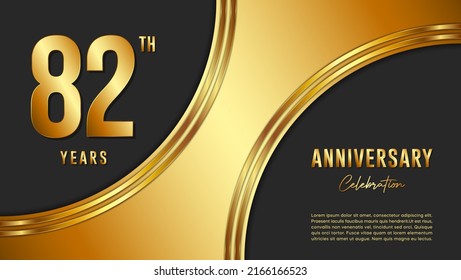 82th anniversary logo with gold color for booklets, leaflets, magazines, brochure posters, banners, web, invitations or greeting cards. Vector illustration.