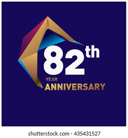 82th anniversary logo with gold shape modern looks. Anniversary signs illustration. Gold anniversary logo design and illustration