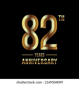 82th Anniversary logotype. Anniversary celebration template design with golden ring for booklet, leaflet, magazine, brochure poster, banner, web, invitation or greeting card. Vector illustrations.