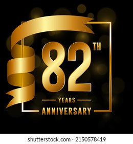 82th Anniversary logotype. Anniversary celebration template design with golden ribbon for booklet, leaflet, magazine, brochure poster, banner, web, invitation or greeting card. Vector illustrations.