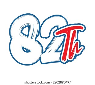 82ª ilustración de arte vectorial de recuento de números ordinales con asombroso tipo de letra sobre el borde rojo azul sobre el fondo blanco