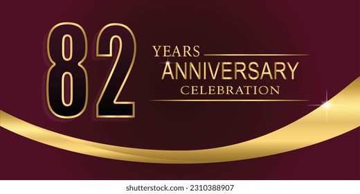82th Year anniversary celebration background. Golden lettering and a gold ribbon on dark background,vector design for celebration, invitation card, and greeting card.