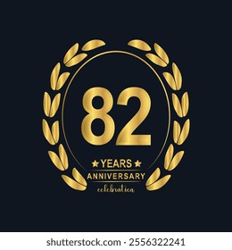 82th Years Anniversary celebration. Vector Template festive illustration Golden Color,. Birthday or wedding party event decoration.