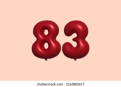 83 3d number balloon made of realistic metallic air balloon 3d rendering. 3D Red helium balloons for sale decoration Party Birthday, Celebrate anniversary, Wedding Holiday. Vector illustration