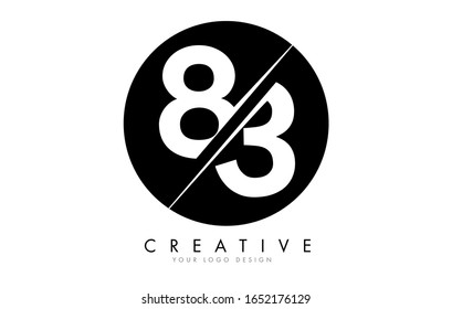 83 8 3 Number Logo Design with a Creative Cut and Black Circle Background. Creative logo design.