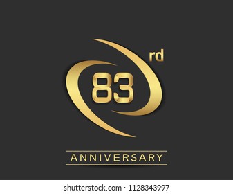 83 anniversary design with double swoosh golden color isolated on black background for celebration
