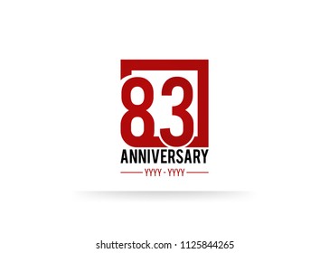  83 Anniversary logotype, simple red colored font number inside square isolated on white background