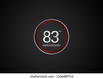 83 anniversary with  red and silver color circle  isolated on red background for celebration event isolated on black background